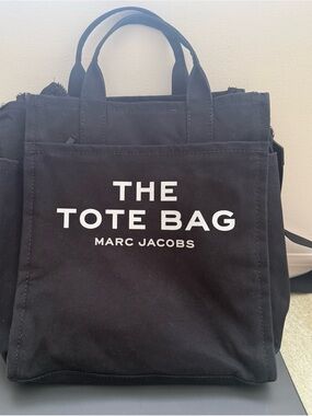 Marc Jacobs Large Canvas Tote Bag Black Zip Top Crossbody Shoulder Bag